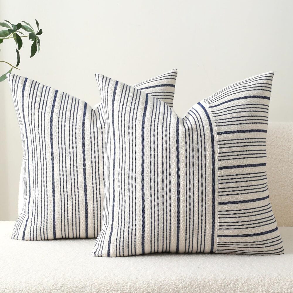 1397 Striped 3D Textured Weave Throw Pillow Covers 20x20 Set of 2